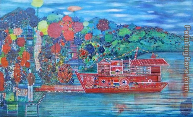 Houseboat painting - Lyndal Campbell Houseboat art painting